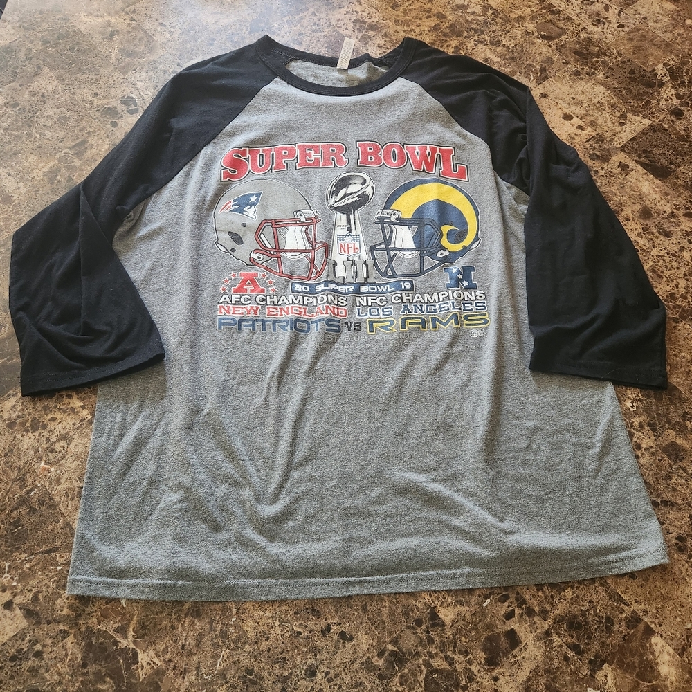 2XL Superbowl 2019 Patriots vs Rams NFL Raglan Sleeve Shirt